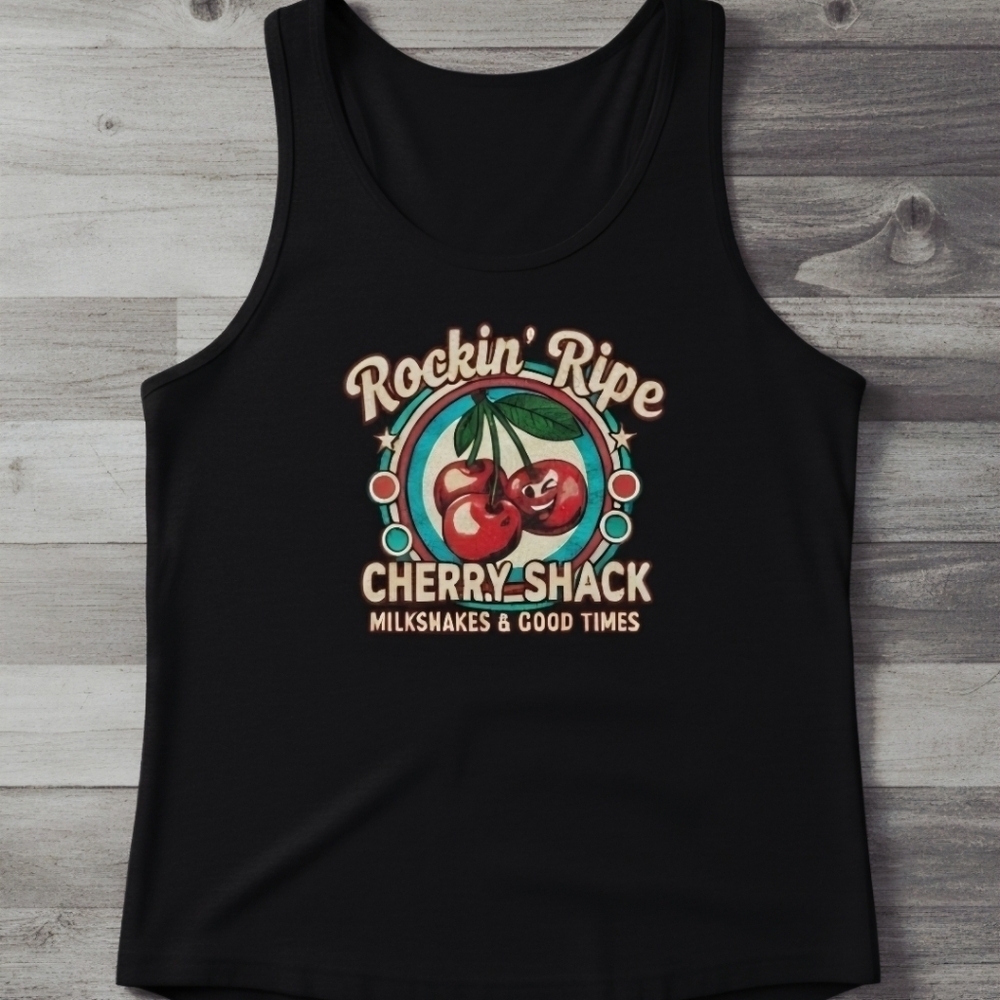 Retro Cherry Shack Tank Top • Rockin’ Ripe Cherries Graphic • Vintage Diner - Picture 13 of 15